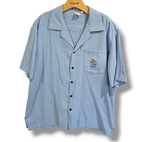 Expressions Men’s Blue Aruba Logo Embroidered Shirt Size Large 100% Cotton - Picture 1 of 8